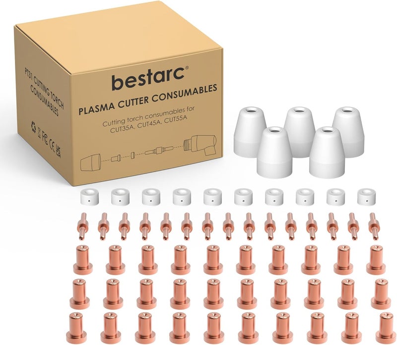 bestarc 60pcs PT31 Plasma Cutter Consumables Cutting Torch Tip Nozzles Fit for CUT55A with Plasma Cutter Torch PT31 LG40 JG40 - Image 1